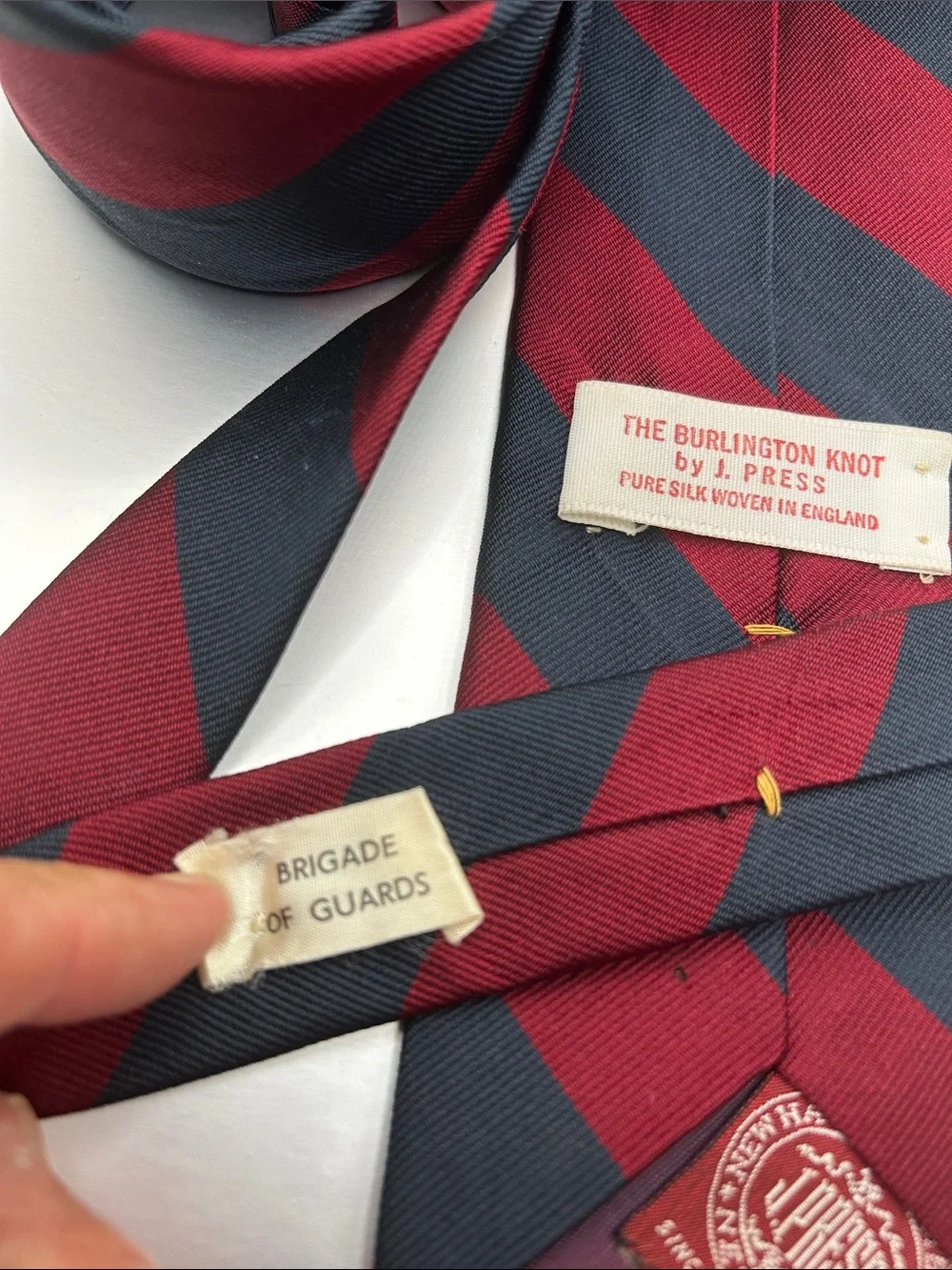 J Press Brigade of Guards Navy Red Silk Stripe Men’s Tie Woven in England